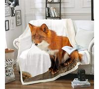Homemissing Couverture polaire sherpa motif renard safari pour enfants, garçons et filles, aquarelle, adorable animal en peluche, couverture pelucheuse pour canapé-lit, lit double 152x200 cm