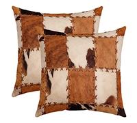 Homemissing Cuir Vache Housse De Coussin Cuir Vache Taie d'oreiller 40x40cm Cases Taie Oreiller Ferme Western Ferme Animaux Plaid Grid Imprimer Vacheboy Lot De 2 Housse Coussin pour Canapé Extérieur