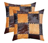 Homemissing Cuir Vache Imprimer Taie d'oreiller 55x55cm Géométrique Plaid Grid Cuir Vache Housse Coussin pour Maison Le Salon Taie Oreiller Réversible Western Ferme Animaux Lot De 2 Housse de Coussin
