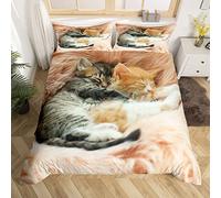 Homemissing Cute Cats Parure de Lit 220x240cm pour Enfants 3D Kawaii Kitten Parure Housse de Couette Pet Animal Housse de Couette Chambre Cat Friend Decor Collection 3Pcs