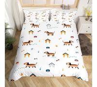 Homemissing Dachshund Chien Housse de Couette 140x200cm Animaux de Compagnie Ensemble de literie Respirant Doux 2 pièces Chiot Parure de Lit Chien Patte os Bol Chambre à Coucher décor