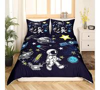 Homemissing Dessin animé Astronaut Housse de Couette Galaxie Parure de Lit 140x200cm pour Enfants Garçons Filles Rocket Sets de Housse de Couette Cosmos Stars avec 1 taie d'oreiller