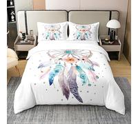 Homemissing Dreamcatcher Coton Housse de Couette 140x200cm Boho Dream Catcher Parure de lit bohème Style Literie Set Filles Enfants Femmes Fleurs Hippie Plumes Ensemble literie 2 pièces