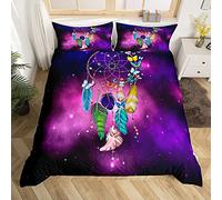 Homemissing Dreamcatcher Parure de Lit 200x200cm pour Filles Enfants Galaxy Boho Dream Catcher Parure Housse de Couette Decor Indian Hippie Feather Print Housse de Couette Starry Sky 3Pcs
