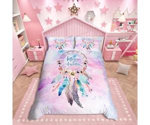 Homemissing Dreamcatcher Parure de lit 220 x 240 cm Attrape Rêves Fleurs Plumes Housse de Couette Chasseurs de Rêves Literie Enfant Adolescent coloré Bohamian Housse de Couette Rose Coloré Tie Dye