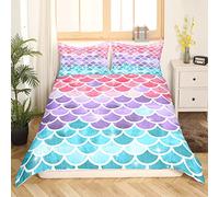Homemissing Écailles de sirène Housse de Couette Écailles de Poisson Galaxy colorées Imprimer Parure de Lit 140x200cm pour Enfants Décor Parure sur Le thème Marin de l'océan Houssede Couette 2Pcs