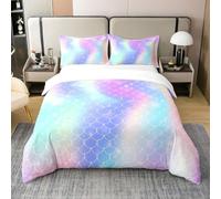 Homemissing Échelle de sirène Housse de Couette 140x200cm 100% Coton Filles Luxe Échelle de Poisson imprimé Literie Set océan thème Marin Enfants Adultes Parure de Lit Sealife Literie Super Doux