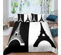 Homemissing Eiffelturm Parure de Lit 220x240cm für Frauen Männer Paar Erwachsene Chic Paris Thema Housse de Couette Paris Stadtbild Parure Housse de Couette Modern Schwarz Weiß Französisch 3 pièces