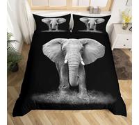Homemissing Éléphant Housse de Couette Animaux Sauvages et 3D Vif décor Animal Noir Gris Housse de Couette 200x200cm avec 2 taies d'oreiller Fermeture à glissière Style Exotique thème Parure de Lit