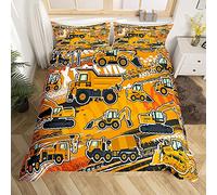 Homemissing Enfants Construction Parure de Lit 200x200cm Pelle Voitures Housse de Couette Machines de Chantier Machinerie Camion Décor Ensembles de Housse de Couette Cartoon Tracteurs Chambre 3Pcs