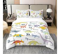 Homemissing Enfants Dinosaures Parure de Lit ABC Lettres 100% Coton Housse de Couette 200x200cm garçons Filles Animaux Dinosaure Chambre à Coucher Literie Set éduChation Ensemble de lit