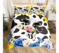 Homemissing Enfants Mignon Lait Vache Housse de Couette Noir Blanc Vache Imprimé Parure de Lit 220x240cm pour Ados Décor Bleu Floral Parure Housse de Couette Dessin Animé Nid d'abeille Abeille 3Pcs