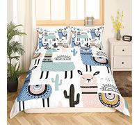 Homemissing Enfants Mignon Lama Parure de Lit 200x200cm Bande Dessinée Lama Alpaga Literie Housse de Couette Kawaii Boho Décor Animal Ensembles de Housse de Couette Style Bohème Chambre 3Pcs