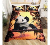 Homemissing Enfants Mignon Panda Parure Housse de Couette Dessin Animé Panda Géant Parure de Lit 220x240cm Beau Motif Animal Sauvage Housse de Couette pour la Nature Jungle Microfibre Room Decor