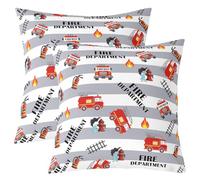 Homemissing Enfants Pompiers Imprimer Taie Oreiller pour Garçons Filles Pompiers Housse de Coussin Outils de Lutte Contre Les incendies Véhicules de Pompiers Lot De 2 Taie d'oreiller 60x60cm Doux