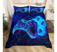 Homemissing Enfants Tapis de Jeu Housse de Couette Bleu Game Controller Garçon Fille décoration Teen Modern Jeux Parure de Lit Console de Jeu Géométrique Ruche Couvre - lit 220x240cm 3 pièces Zip