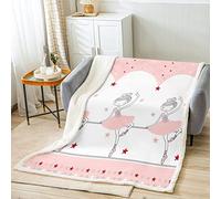 Homemissing Ensemble Couverture Ballet Girl Rose Blanc Mignon Danseuse 150x200cm Sherpa Couverture thème Ballet Couverture en Flanelle en Microfibre Douce pour Enfants Femmes