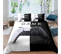 Homemissing Ensemble de literie Gamepad Noir Blanc Gamer Housse de Couette Ensemble pour Jeunes Gamepad Couple Design 3 pièces Ensemble de lit 240x260cm Moderne Jeu vidéo Boutons d'action léger