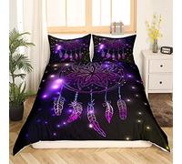 Homemissing Ensemble de literie Violet Dreamcatcher Fille Femme Bohême Plume Housse de Couette Tribal Exotique Mandala Dreamcatcher Literie 140x200cm avec 1 taie d'oreiller 65x65cm