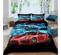 Homemissing Ensemble de literie Voitures 200x200cm Flèche Housse de Couette Ensemble de literie de Voiture de Sport Racing Voiture de Sport Rouge Bleu Noir Respirant Chambre Décoration Lumineux