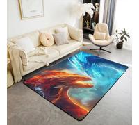 Homemissing Ensemble de tapis de salon motif dragon de feu de glace, tapis d'intérieur 100 x 150 cm, pour enfants, garçons et filles, housse de couette pour intérieur motif dragon de safari, orange et
