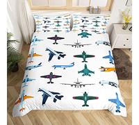 Homemissing Ensembles d'avions de Housse de Couette Avions Imprimer Parure de Lit 140x200cm Hélicoptère Volant AvionEnfants Aviation Voyage Thème Militaire Décor de Chambre