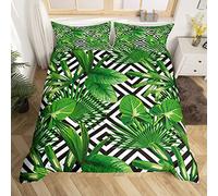 Homemissing Feuilles Tropicales Parure de Lit 140x200cm Ensembles de Motifs de Feuilles de Palmier de Housse de Couette Nature botanique Géométrie à Carreaux Housse de Couette de Chambre Respirante