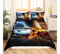 Homemissing Fire Lighting Voiture de Course Parure de Lit 220x240cm Sports Car Housse de Couette pour Enfants Garçons Extreme Sports Sets de Housse de Couette Fast Speed Car avec 2 taies d'oreiller