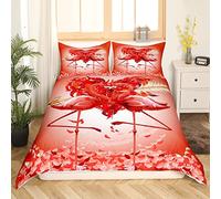 Homemissing Flamant Parure de Lit Tropical Flamant Parure de Lit 220x240cm pour Enfants Red Sweetheart Lovers Feather Rose Parure Housse de Couette Ultra Doux Decor