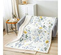 Homemissing Fleurs Jaunes Et Bleues Polaire Fille Couverture Garçon Enfants Vintage Chic Fleur Couverture en Peluche Romantique Sherpa Fleur Vintage Floue 130x150cm