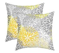 Homemissing Fleurs Taie d'oreiller 60x60cm Botanique Fleurss Lot De 2 Housse de Coussin pour Chambre Décor Floraison Naturel Taie Oreiller Gris Jaune Housse Coussin