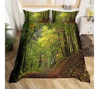 Homemissing Forêt Housse de Couette Automne Forêt Parure de Lit 140x200cm Trees Brouillard Motif Sets de Housse de Couette avec 1 taies d'oreiller Doux Microfibre décoré Woodland Scene Literie Vert