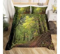 Homemissing Forêt Housse de Couette Automne Forêt Parure de Lit 240x260cm Trees Brouillard Motif Sets de Housse de Couette avec 2 taies d'oreiller Doux Microfibre décoré Woodland Scene Literie Vert
