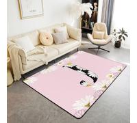 Homemissing GäNseblüMchen Tapis 150x200cm | Personalisiert Lettre J Botanique Blumenmuster Tapis pour salon Lavable facile d'entretien Cuisine balcon extérieur
