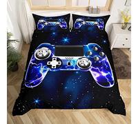 Homemissing Galaxy Gamepad Housse de Couette Design Purple Lightning pour Enfants Garçons Parure de Lit 140x200cm Jeu Vidéo Collection Chambre 2Pcs