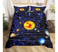 Homemissing Galaxy Outer Space Parure de Lit 220x240cm pour Filles Enfants Système Solaire Parure Housse de Couette Univers Planètes Housse de Couette Astronomie Room Decor Milky Way Collection 3Pcs