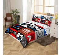 Homemissing Gamer Housse de Couette Gaming Parure de Lit 220x240cm Jeux Vidéo Contrôleur Ensembles de Housse de Couette Teens Coloré Chambre Décor Rouge Bleu Noir Gamepad Réversible