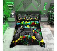 Homemissing Gamer Housse De Couette Garçon Ado Game Controller Housse De Couette Gaming Tie Dye Parure Lit d'encre Colorées Decor Enfants Gamepad 200x200cm,Noir Literie Set