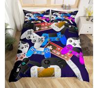 Homemissing Gamer Parure de Lit 140x200cm pour Enfants Game Gaming Parure Housse de Couette Jeu Vidéo Gamepad Housse de Couette Gamer Console Jeux Bleu Foncé 2 pièces