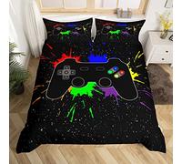 Homemissing Gamer Parure de Lit 220x240cm for Boys Game Room Decor Jeu vidéo Gaming Sets de Housse de Couette Soft Kids Teens Game Controller Tie Dye Housse de Couette Black Gamepad All Season