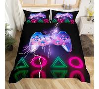 Homemissing Gaming Housse de Couette Gamer Parure de Lit 240x260cm pour Kids Room Decor Youth Lightning Jeux Vidéo Parure Housse de Couette Gradient Gamepad Léger avec 2 Taie d'oreiller
