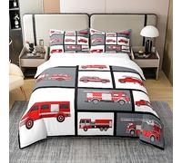 Homemissing Garçon Fire Voitures 100% Coton Housse de Couette 200x200cm Enfant Fille Voiture Parure de lit Pompier Fire Voitures Parure de lit Coton Set Housse de Couette décoration Voiture Rouge