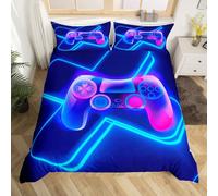 Homemissing Garçons Jeu Housse de Couette 140x200cm Jeu Vidéo Manette Ensemble de Literie Gaming Enfants Adolescents Gamer néon dégradé Jeu Contrôleur Ensemble de literie Parure de Lit Bleu
