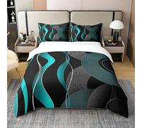Homemissing Geometric Housse de Couette 220x240cm 100% Coton Enfants Cyan Noir Blanc Parure de Lit Filles géométrique Literie Set Stripe Line Ensemble de lit Art Moderne Ensemble de Literie