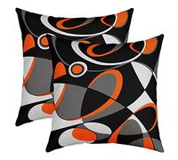 Homemissing Géométrie Housse Coussin Géométrique Cercle Imprimer Lot De 2 Taie d'oreiller 45x45cm Résumé Art Housse Coussin Chambre Le Salons Luxe Taie Oreiller Orange Rouge Noir Housse de Coussin