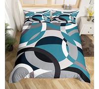 Homemissing Géométrique Circle Moderne Retro Passefil Parure de Lit 220x240cm Géométrie Swirls Housse de Couette Gris Bleu Noir Abstract Stripe Line Parure Housse de Couette