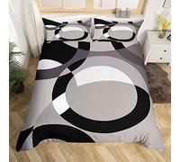 Homemissing Géométrique Passefil Sets de Housse de Couette Moderne Retro Stripe Line Art Parure de Lit 220x240 Abstract Stripes Swirl Gris Noir Blanc