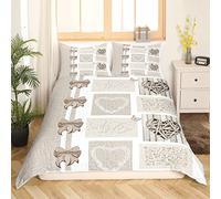 Homemissing Girls Lovely Housse De Couette 200x200 Cm Retra Kaki Blanc Parure De Lit Noeud Papillon Love Heart Decor Housse Couette 100 Microfibre Douce pour Femme Couples Amoureux