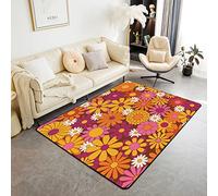 Homemissing Groovy Tapis De Salon 100x150cm Vintage Hippie Bohème Fleurs Tapis D'Intérieur Blossom Coloré Couleurs Vives