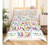 Homemissing Hibou Parure de Lit 140x200cm Enfants Alphabet Animal Parure Housse de Couette pour Tigre Chat ABC Learning Housse de Couette Respirant Zoo Animal Toddler Room Decor